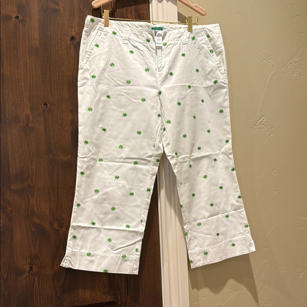 White Pants with Green Clover Print